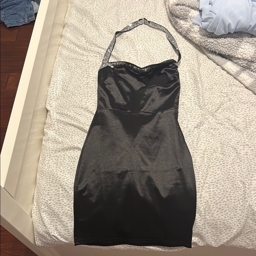 Windsor Black Ruched Halter Sheath Dress